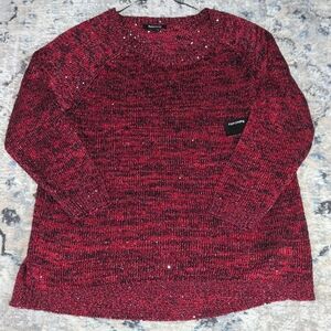 Relativity Red Black Knit Sweater Womens 2X Plus Size Sequin Crewneck